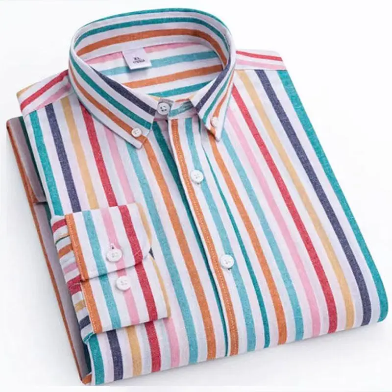 

New Trendy Youth Rainbow Striped Shirt High-End Casual Business Wrinkle-Resistant Men