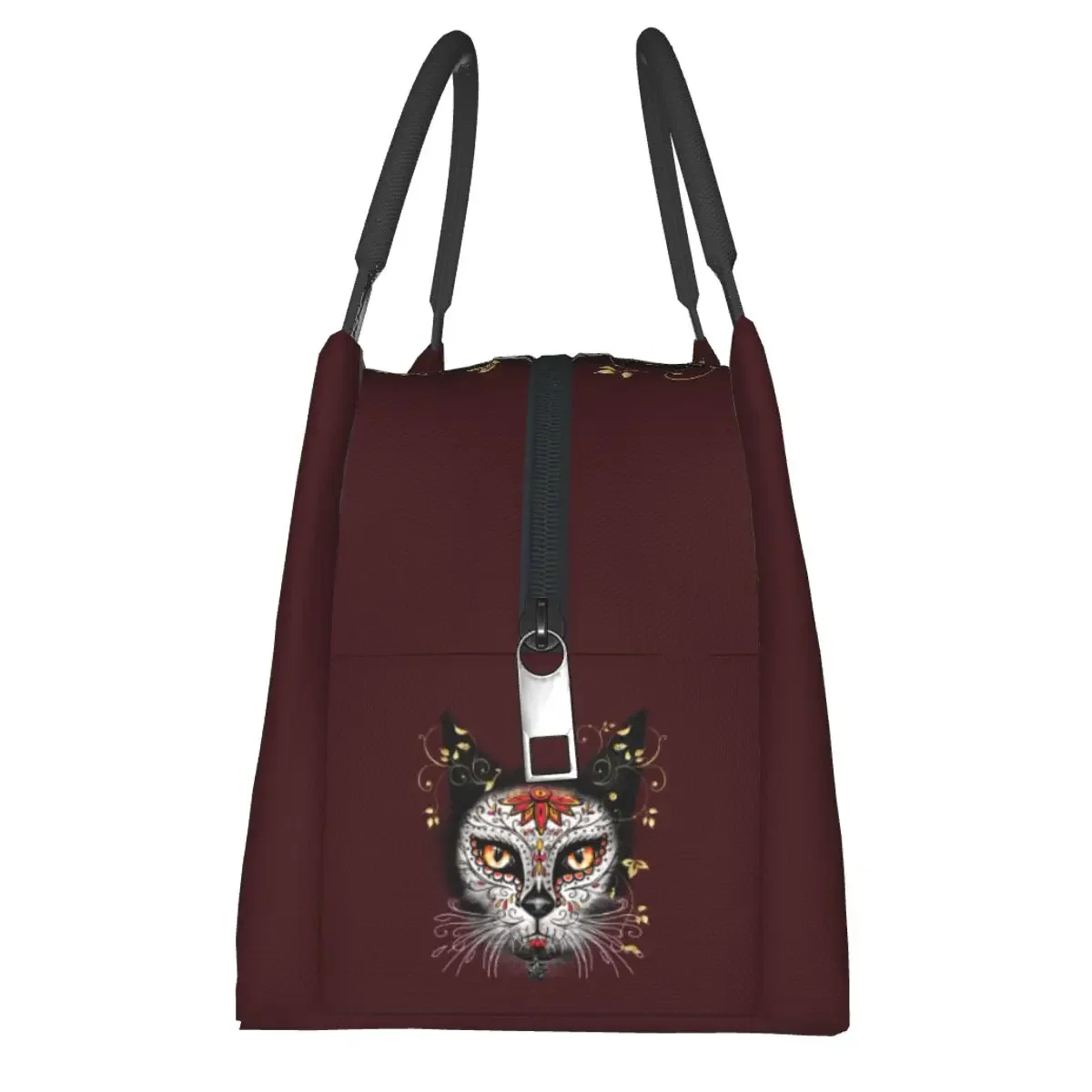 يوم الموتى هريرة القط السكر الجمجمة المكسيكي هالوين الأزهار أكياس الغداء معزول بينتو صندوق أكياس نزهة قابلة لإعادة الاستخدام حقيبة حرارية