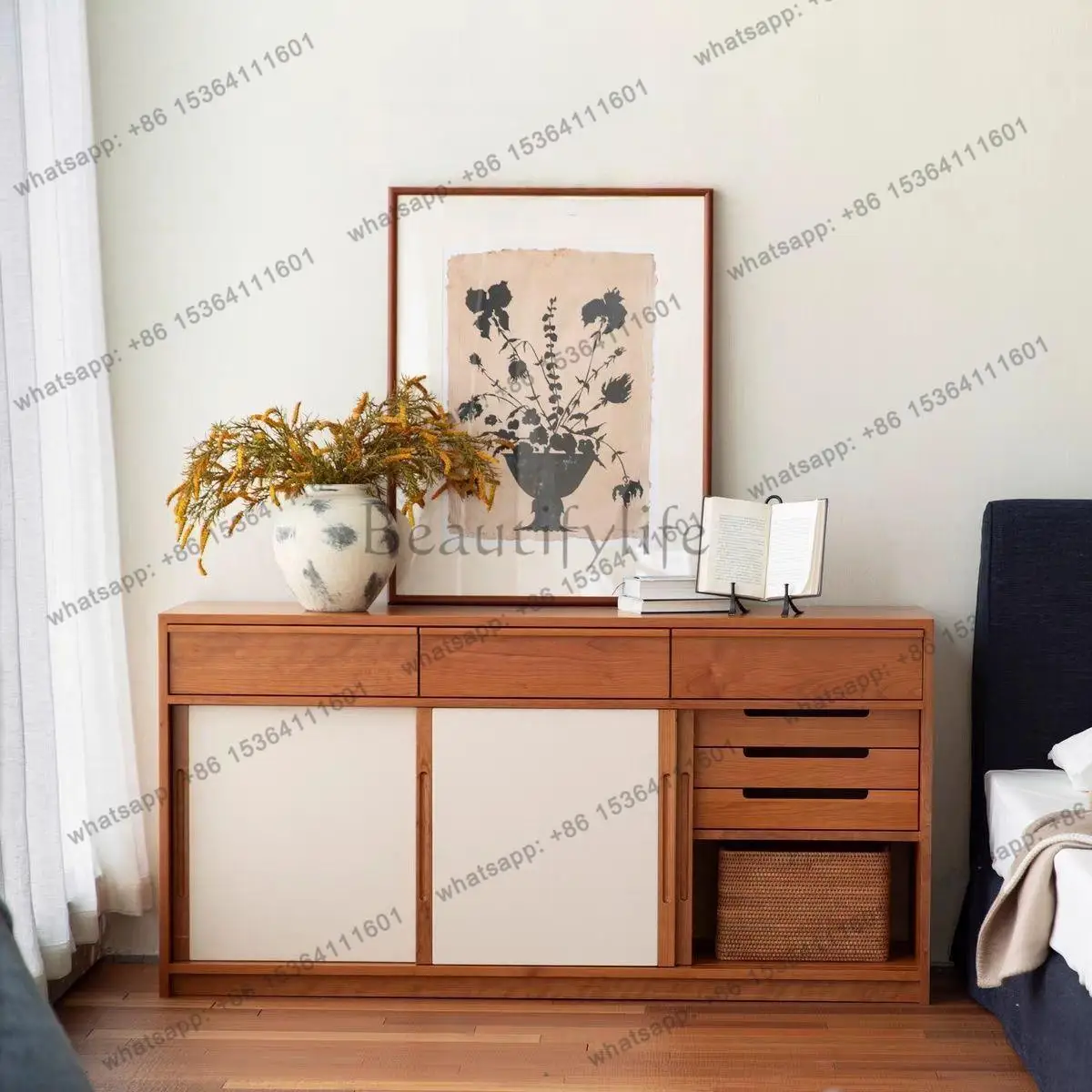 

Meal side solid wood storage locker, living room against the wall, modern simple medieval dining side cabinet