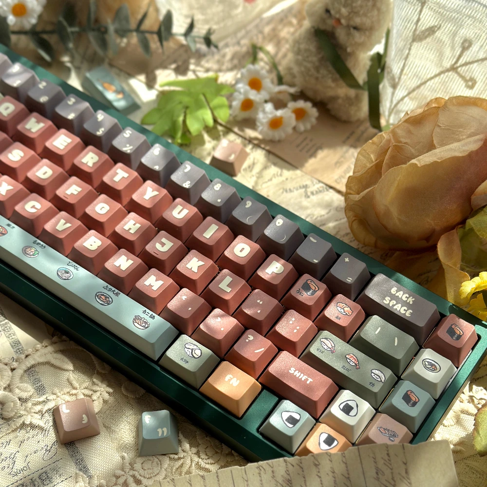 Keycap Sushi Foodie Cherry Pbt Height Keycap 138Keys Retro Red And Green Color Keycap Set