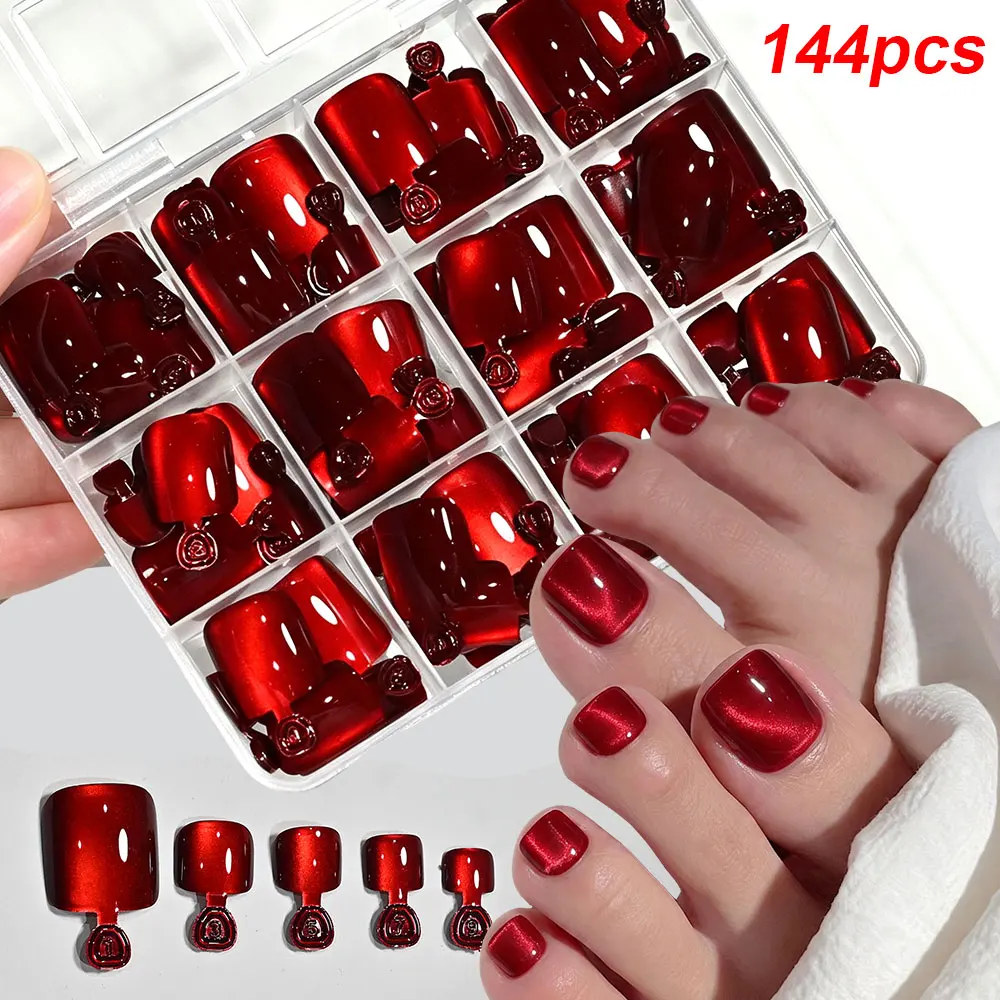 96 stuks/doos Korte Vierkante Cat Eye Opzetnagels 4 kleuren Glansrijke Glitter Cat Eye Franse Kunstnagels Volledige Dekking Acryl Kunstnagels Y2K