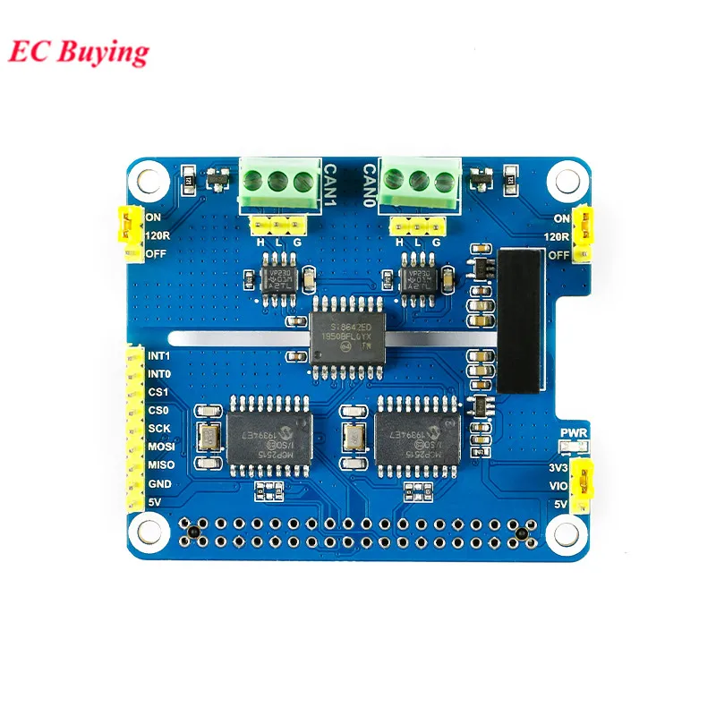 2 Channel Isolated CAN Expansion HAT MCP2515 SN65HVD230 Multi Onboard Protection Circuit for Raspberry Pi STM32