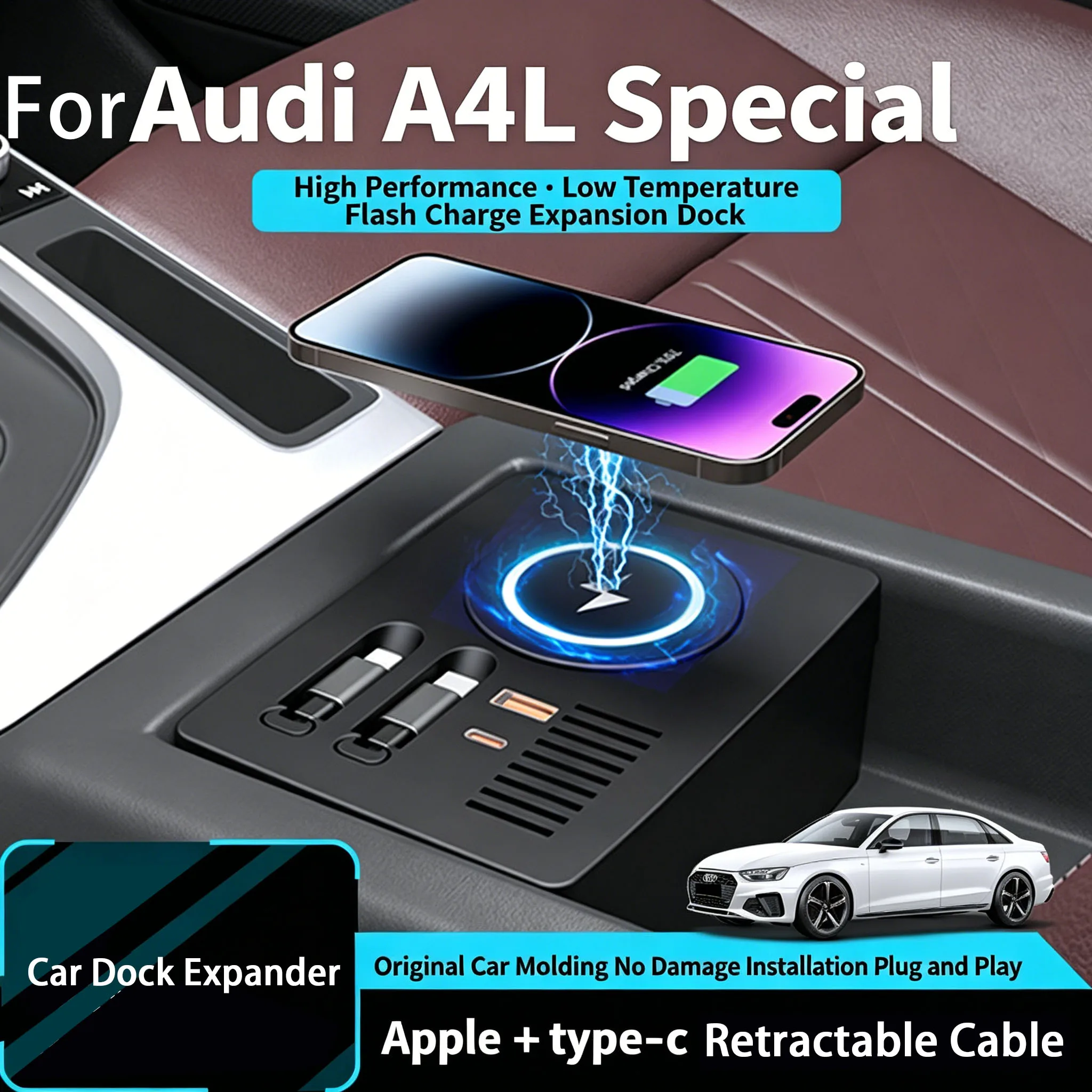 

For Audi A4L A5L/S5 S4 Q3 2017-2025 Car Expansion Dock Wireless Charging Cigarette Lighter Charging Car Interior Accessories