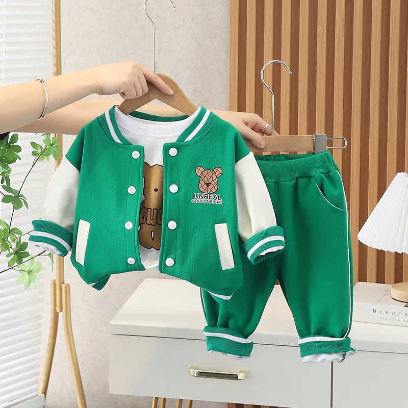 Vestiti coreani del neonato da 1 a 2 anni giacche Cardigan del fumetto + t-shirt + pantaloni abiti Boutique per ragazze Set di abbigliamento di