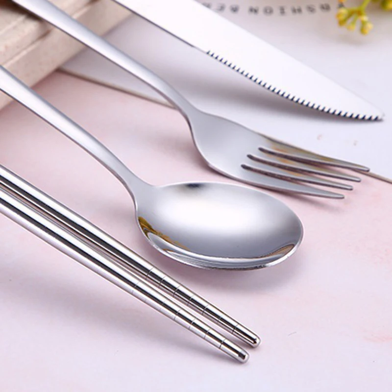 Portable Utensils Set With Case-4 Pieces Wood Handle Reusable Flatware Set Fork Spoon Stainless Steel Portable Travel Utensil Se