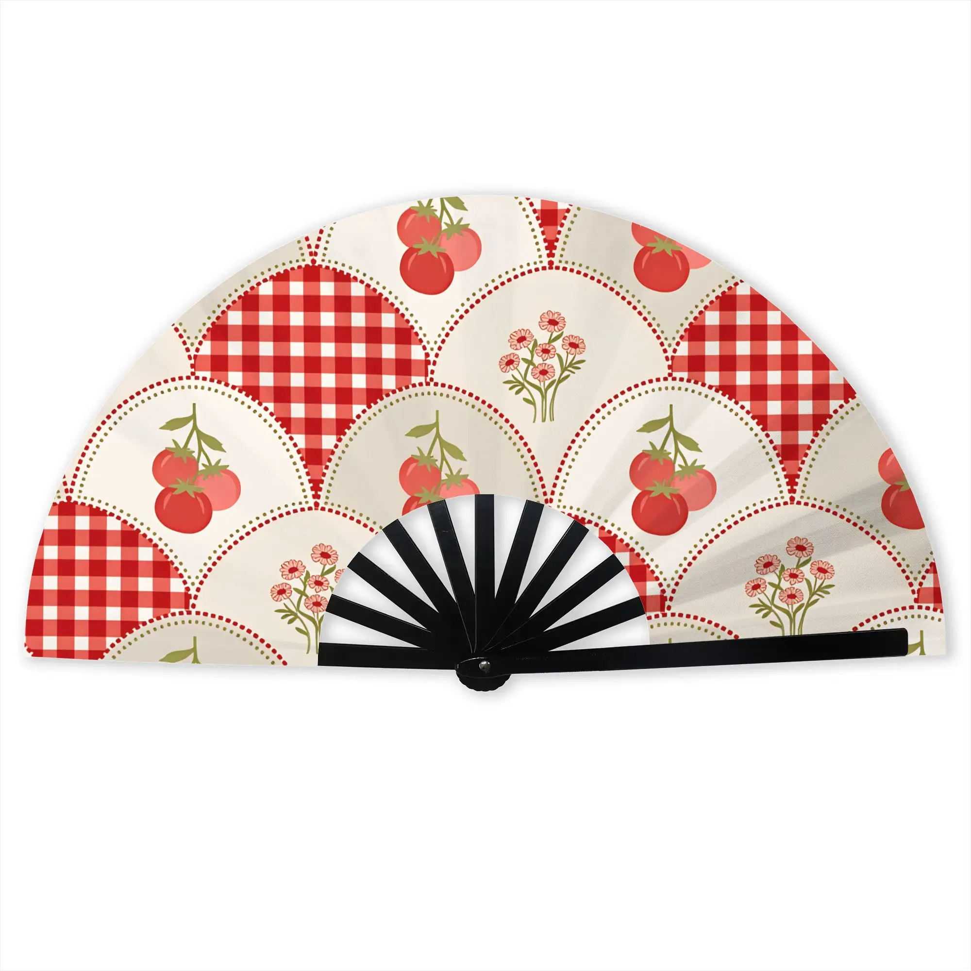 Scalloped Tomato  Hand Fan Promotional Gift Party Double Dot Red And Beige  Durable Folding Fans Novelty Bulk Pack Fan