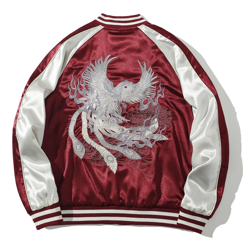 Yokosuka Zhuque Embroider Jacket Outwear Men and Women Couple Slish Baseball Uniform Phoenix Youth  Sle Fall and Win...