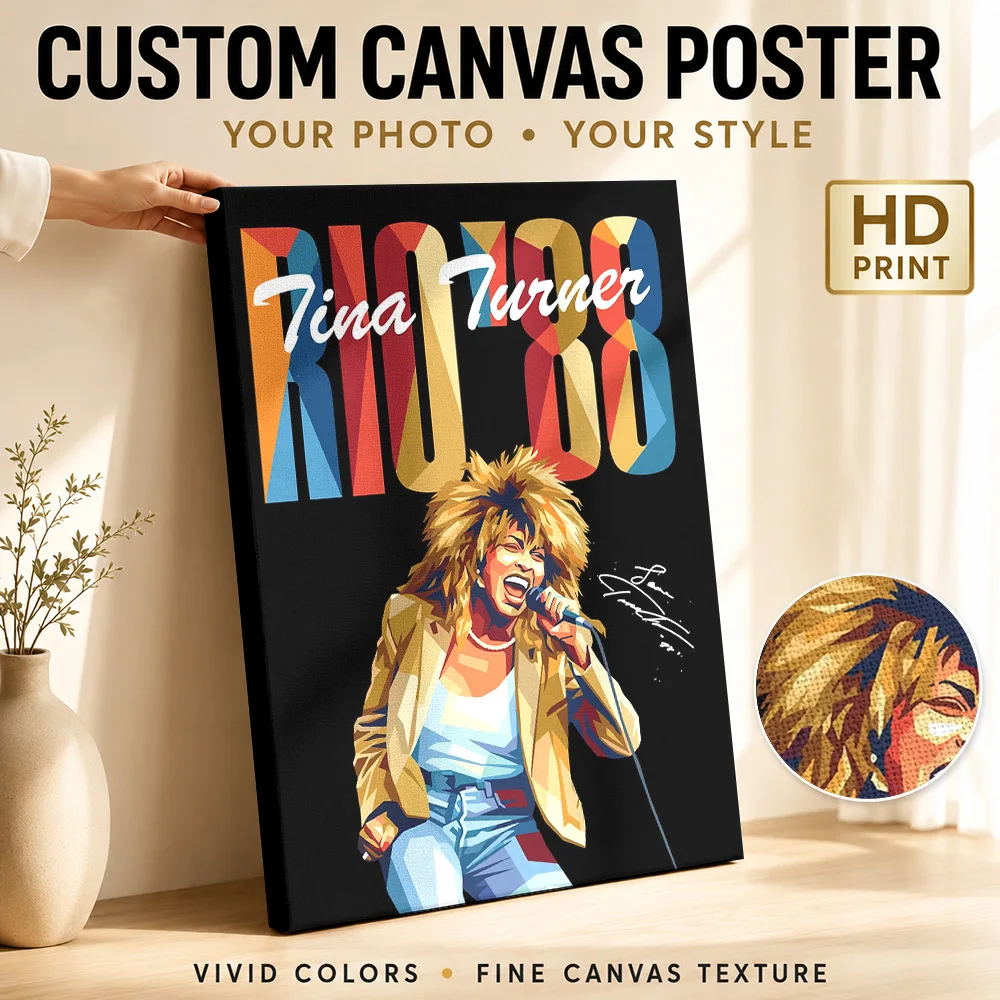 Tina Turner Rio '88 Pop Art Framed Canvas Poster Personalized Photo Retro Music Wall Art for Bedroom Decor Gift for Collectors