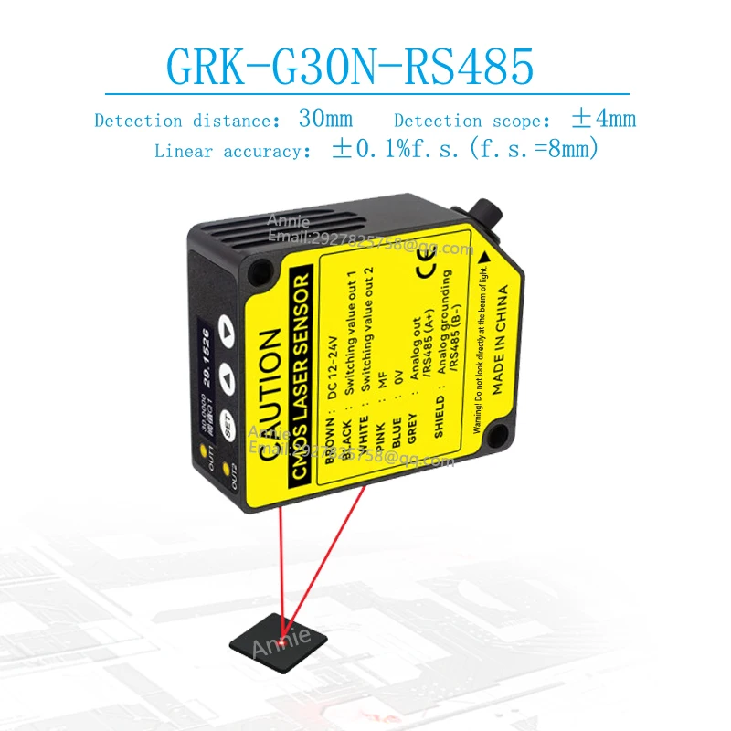 Precision measurement without wear 30mm NPN RS485 CMOS Detect overlap of lead frames Laser displacement Measuring sensor