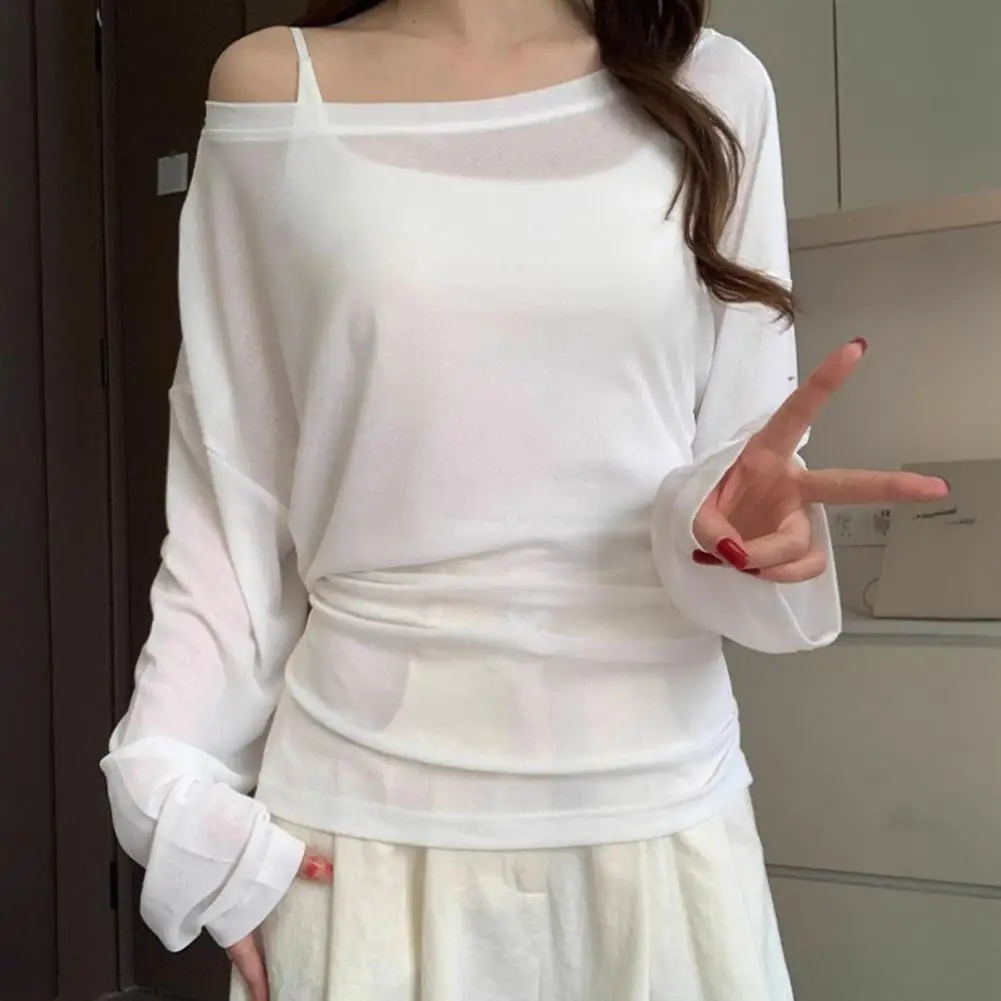 

Women Summer Blouse Slope Collar Long Sleeve Lace-up Waist UV Protection Blouse Sun Protection Cover-Up Soft Outdoor Tops