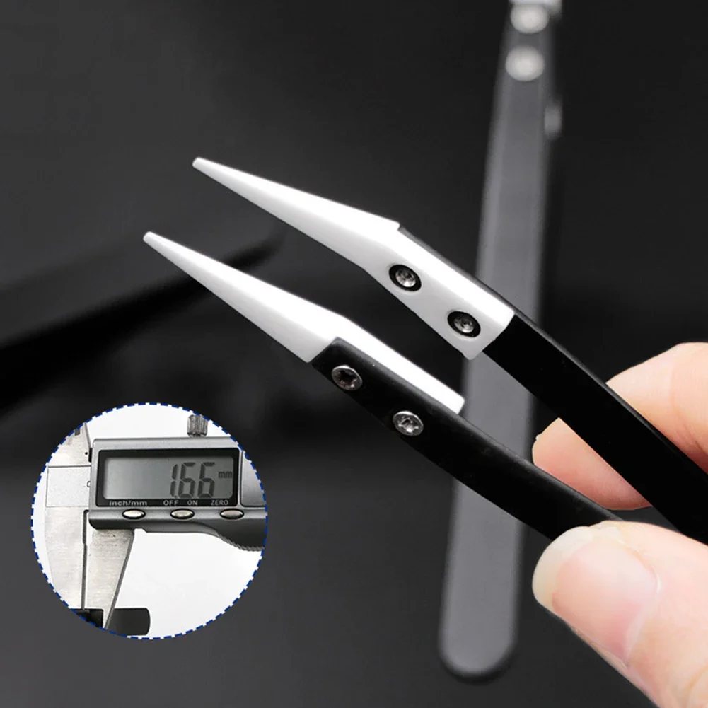 1/3pcs Anti-Static Ceramic Tweezers Stainless Steel Industrial Ceramic Tweezers Insulated Straight/Curved Tip Black-Whit Tweezer