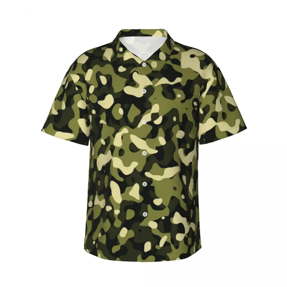 Camouflage Green Casual Shirt Army Camo Print Loose Hawaiian Shirts Male Short Sleeve Vacation Stylish Printed Oversized Blouses