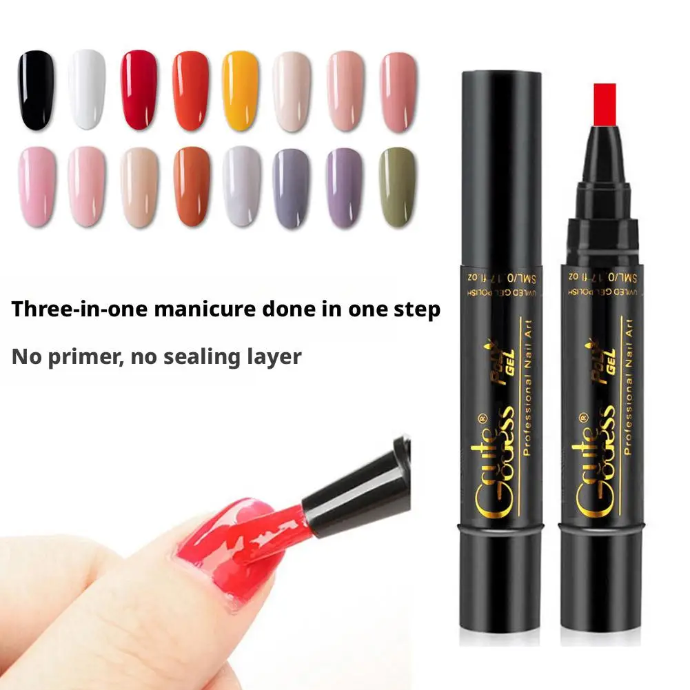 ปากกาเจลทาเล็บ 3 in 1 สีพื้น สำหรับทำเล็บเจล กึ่งถาวร ใช้เป็นเบสโค้ท ท็อปโค้ท เจลยูวี นีออน