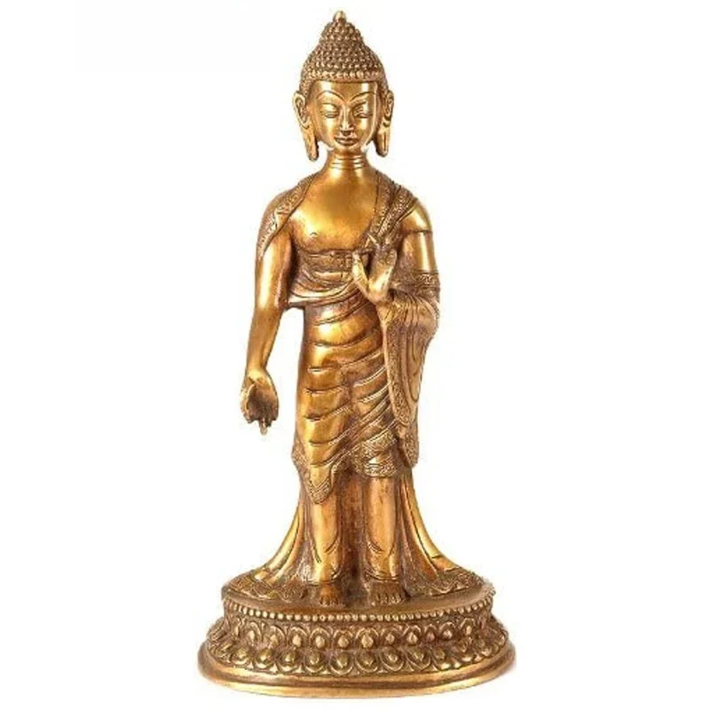 11-Inch brass standing Buddha sculpture handmade in India