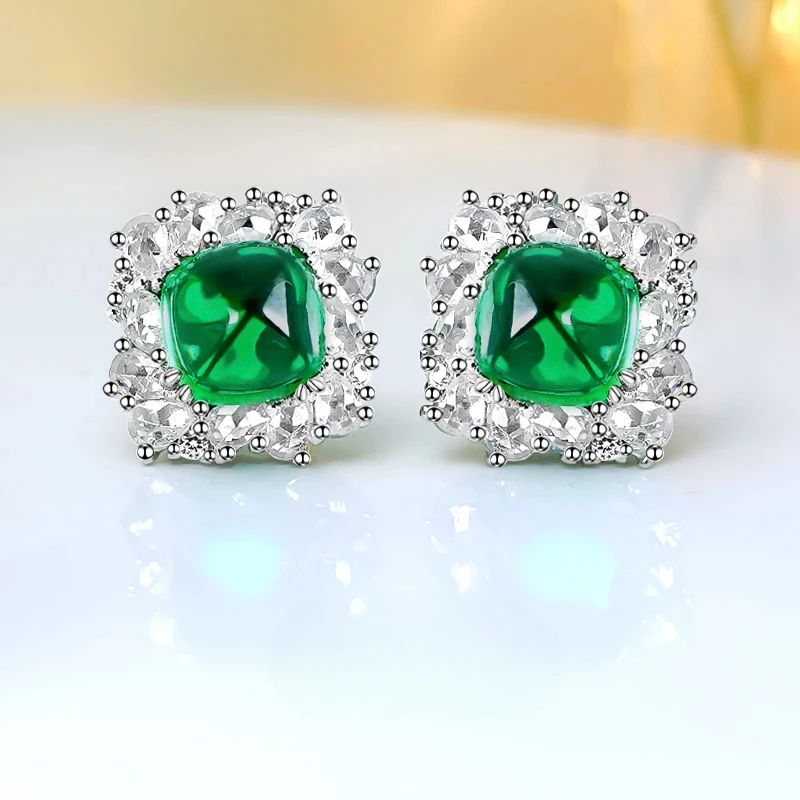 

Fashionable luxury niche design green sugar tower 925 pure silver earrings inlaid with high carbon diamond wedding jewelry