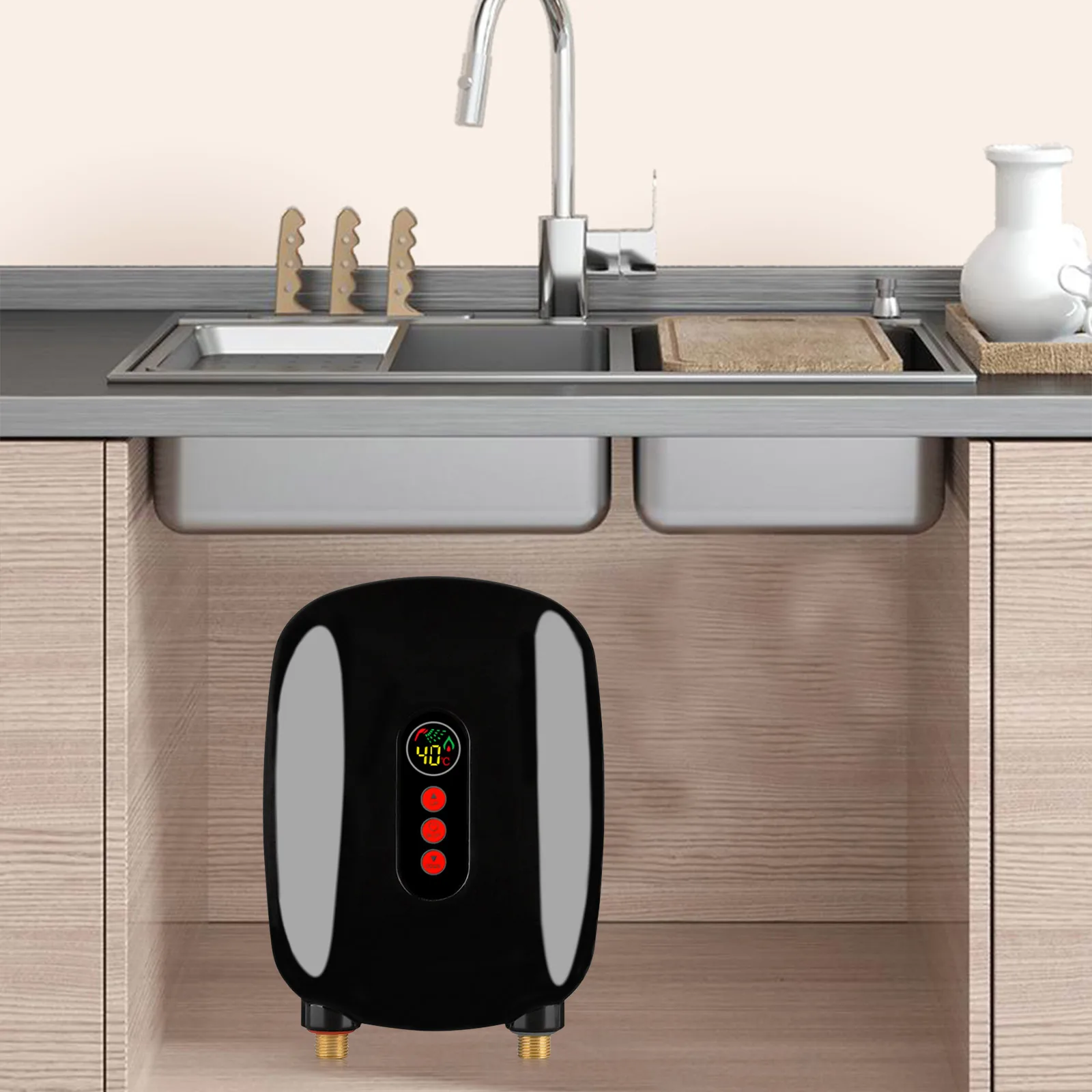 220V 6500W Mini Electric Tankless Instant Hot Water Heater with LCD Touch Screen Display Kitchen, For Kitchen, Shower, Black