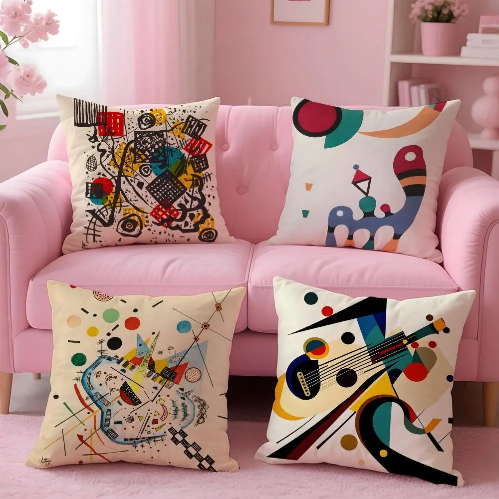 art Wassily Kandinsky Cushion Cover Soft Washable Pillowcase Cushion Cover for Sofa Bed Car Travel Office Home Decor