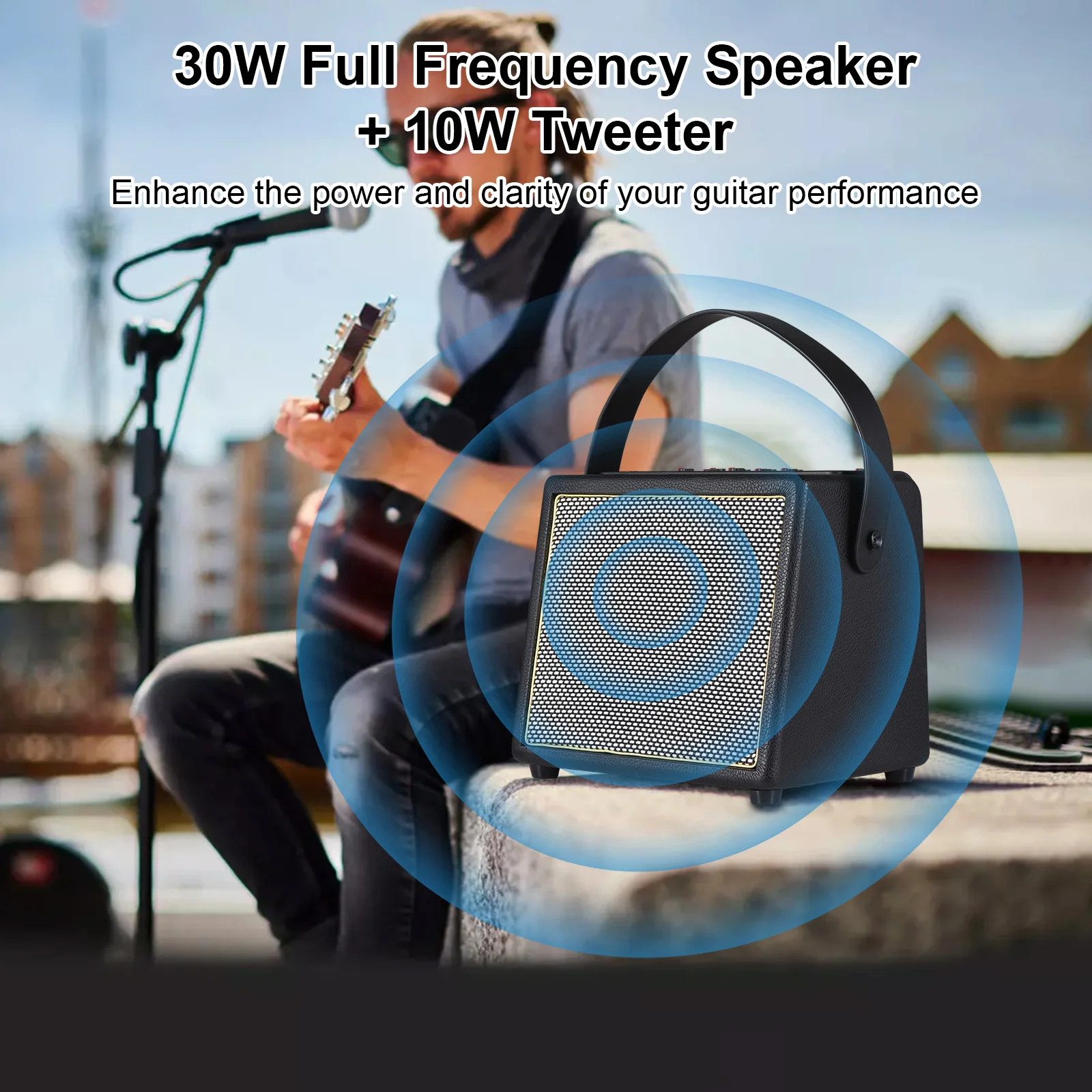 Rowin 30W Speaker Electric Guitar Amplifier OTG BT Acoustic Guitar Amp Reverb Chorus Effect REC Microphone Inputs Aux In Jack