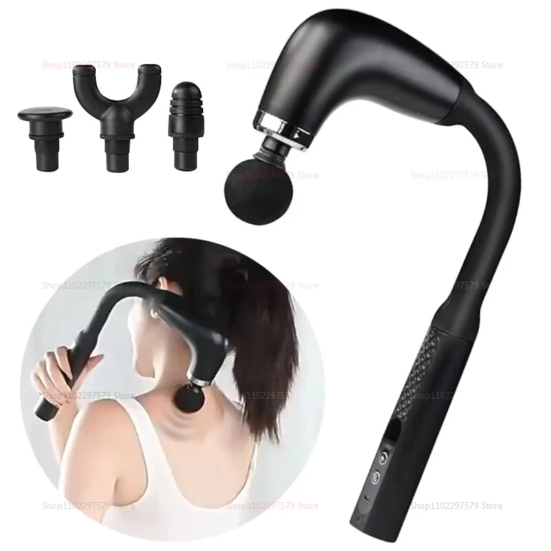

Rechargeable Fascia Gun with Bent Long Handle High Frequency Vibration Massage Muscle Relaxation Back Neck Pain Relief Tool for