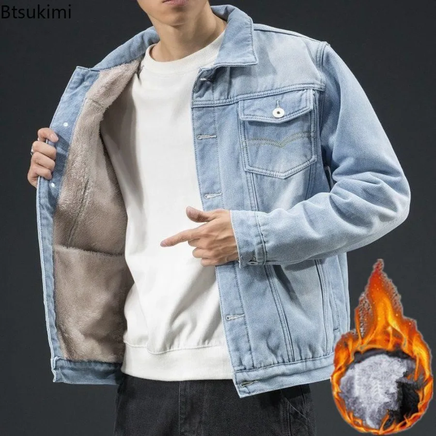 New 2025 Men's Autumn Winter Warm Jeans Jackets Cowboy Outerwear Warm Denim Coats Male Liner Thicker Denim Jacket Plus Size 5XL