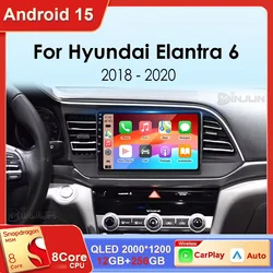 Android 15 Carplay Car Radio For Hyundai Elantra 6 2018 2019 2020 Navigation GPS Multimedia Player stereo WiF+4G BT 360 Camera