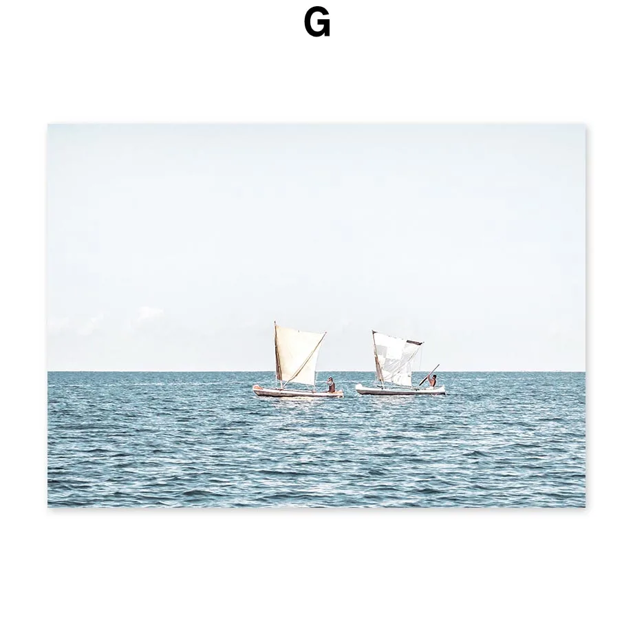 Coastal Beach Gallery Wall Art Neutral Ocean Pampas Grass Prints Minimalist Blue Boat House & Lisbon Arch Posters Home Decor