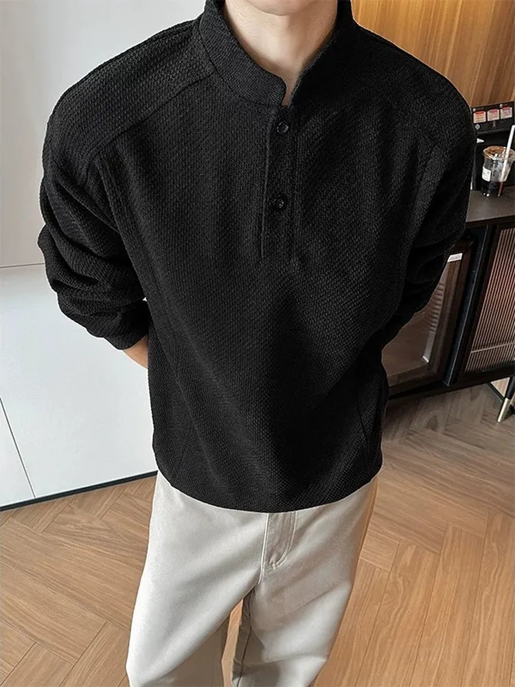 American High Street Long Sleeve T-Shirt Men's Autumn Base Shirt Inner Wear Large Size Boys  Henry Shirt Sweatshirt