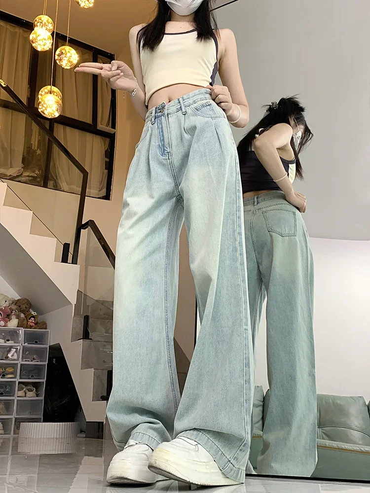 

Jeans Women Washed Straight Ulzzang Prevalent Hipster Cool Girls Temperament Loose High Waist Trousers Summer Trendy New Street