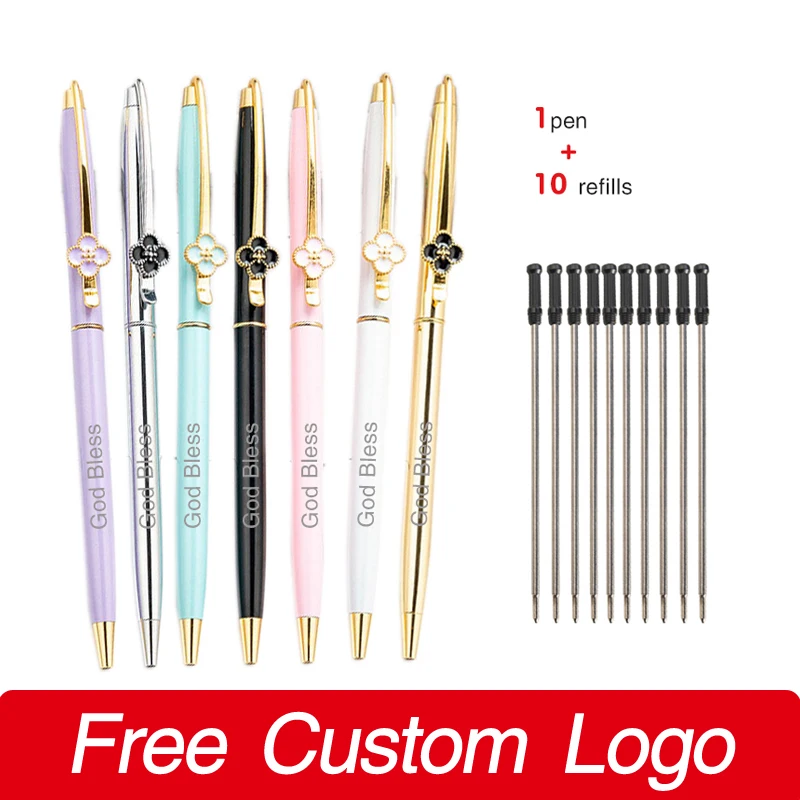 3Pen + 30 Refills Free Customized Pen Metal Lucky Flower Ballpoing Pens School Stationery Office Supplies Personalized Gift
