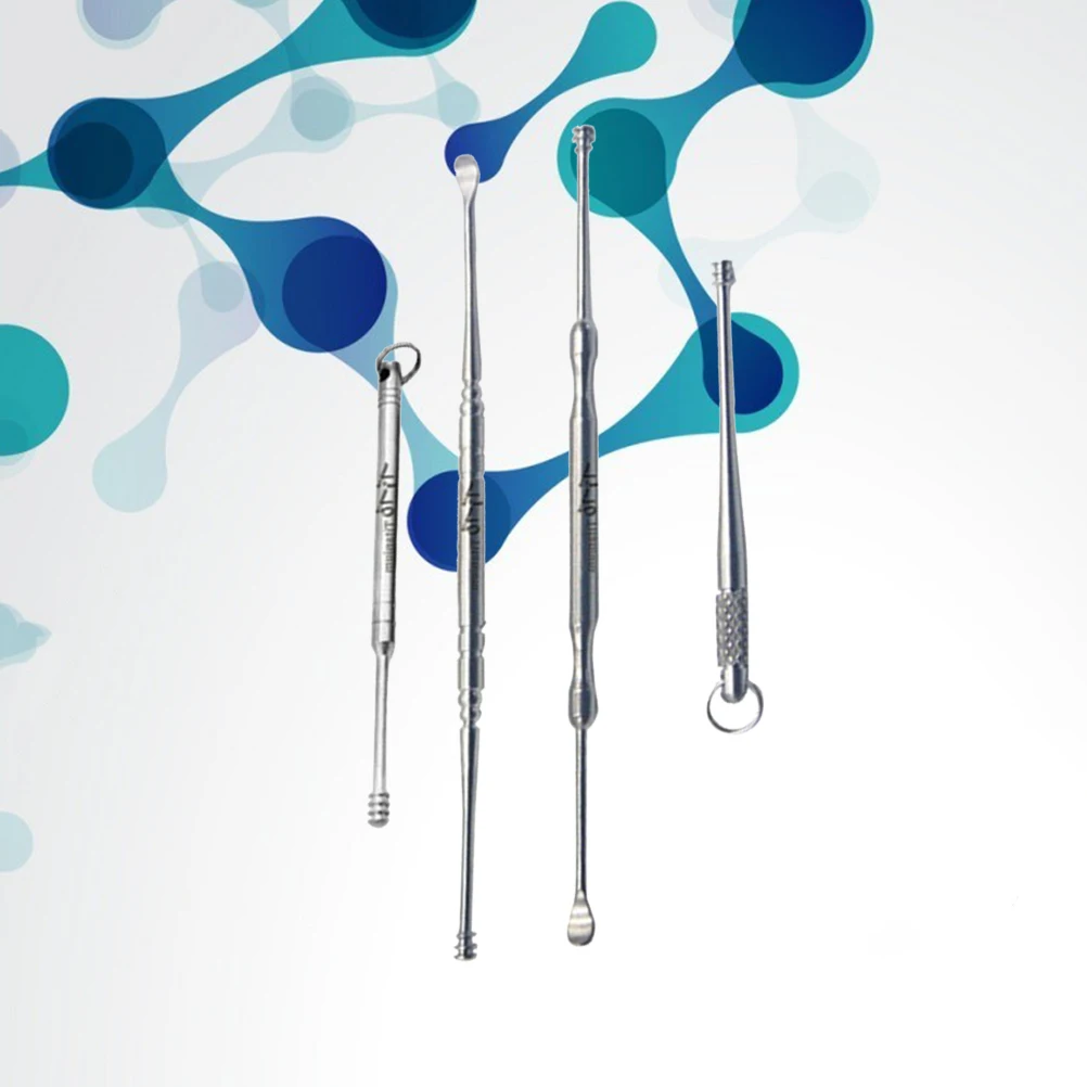 

4pcs Titanium Alloy Double-Headed Earscoop Spiral Ear Spoon Durable Portable Earwax Removal Tool For Dry Moist Ear