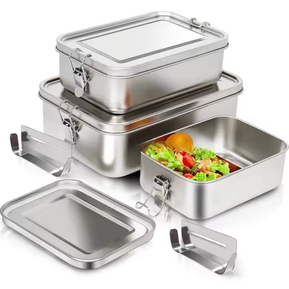 Durable Stainless Steel Bento Box Large Capacity Square Lunch Box with Lid Leakproof Lunch Container Outdoor view 2