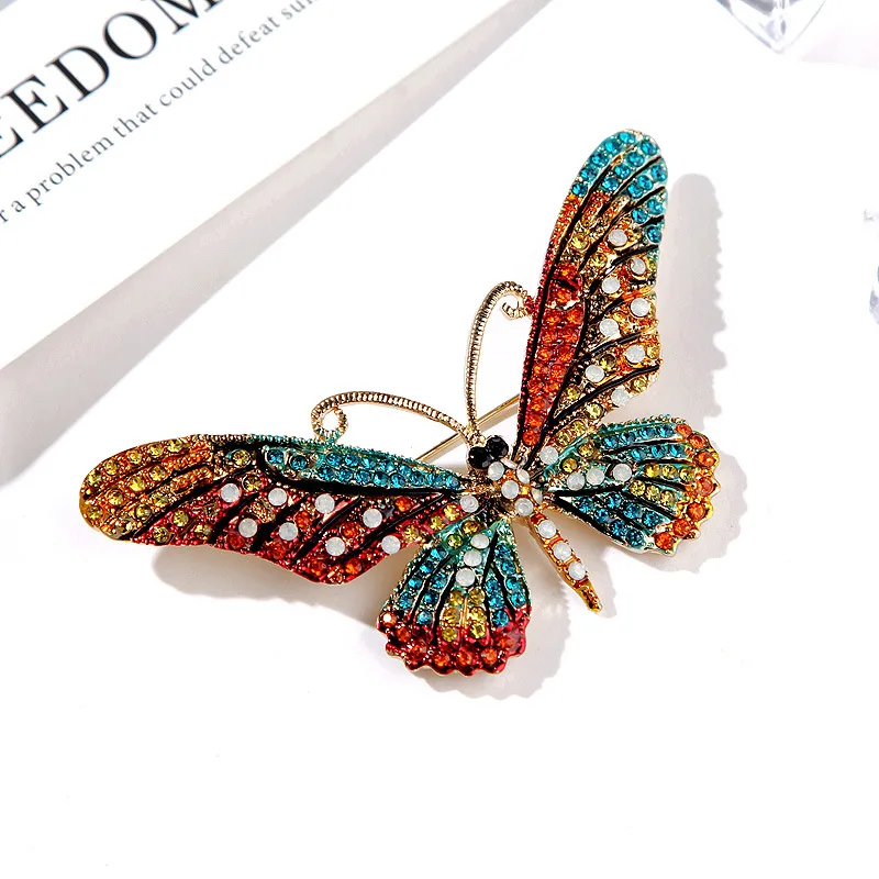 Trendy Multicolour Alloy Butterfly Brooches For Women 4-color Metal Crystal Insect Brooch Party Birthday Jewelry