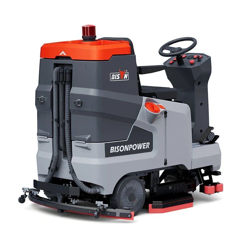 Bison Ride On Driving Floor Scrubber Auto Scraping Cleaning Machine Street Sweeper Cart