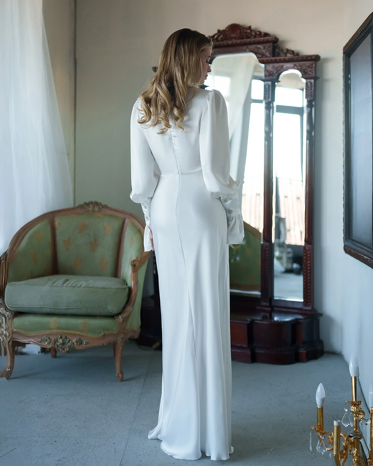 Customized Evening Dress Classic Satin V-Neck Long Sleeves Party Dresses Elegant Straight Floor Length Special Occasion Gowns