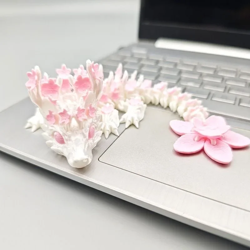 3D พิมพ์น่ารัก Cherry Blossom Dragon Movable Joint จําลอง Dragon Action Figures Home Office Desktop เครื่องประดับของขวัญวันเกิด