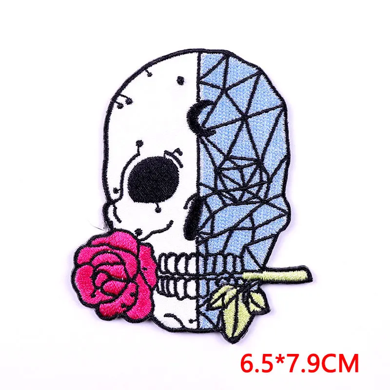Horror Skull Patch Punk Style Embroidery Patch DIY Iron On Patches For Clothing thermoadhesive Patches On Clothes Sew Stickers