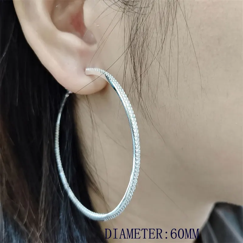 SOMILIA New Fashion Hoop Earrings 925 Sterling Silver Simple Classic Women\'s Fashion 40mm Earring Cерьги Kольца Fine Jewelry