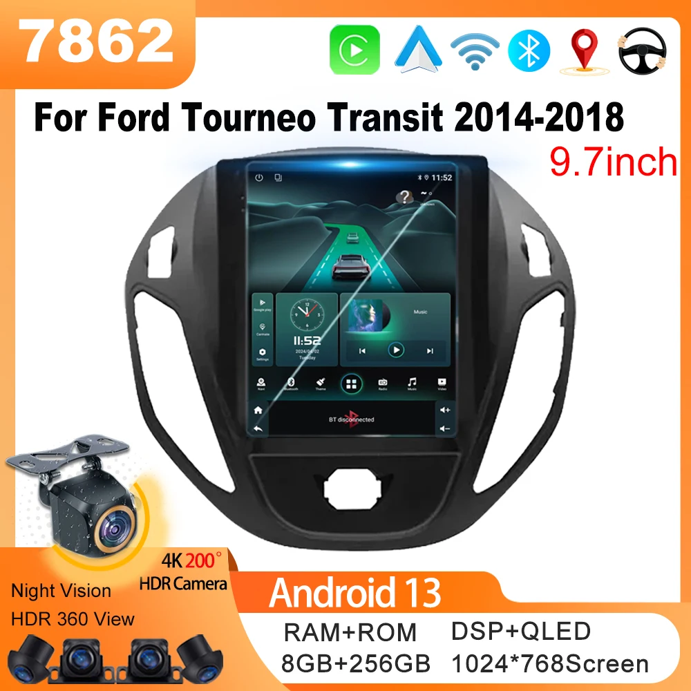 

Car Radio Android 13 For Ford Tourneo Transit 2014-2018 Tesla Style Car Navigation Video multimediale Touch Display Carplay CPU