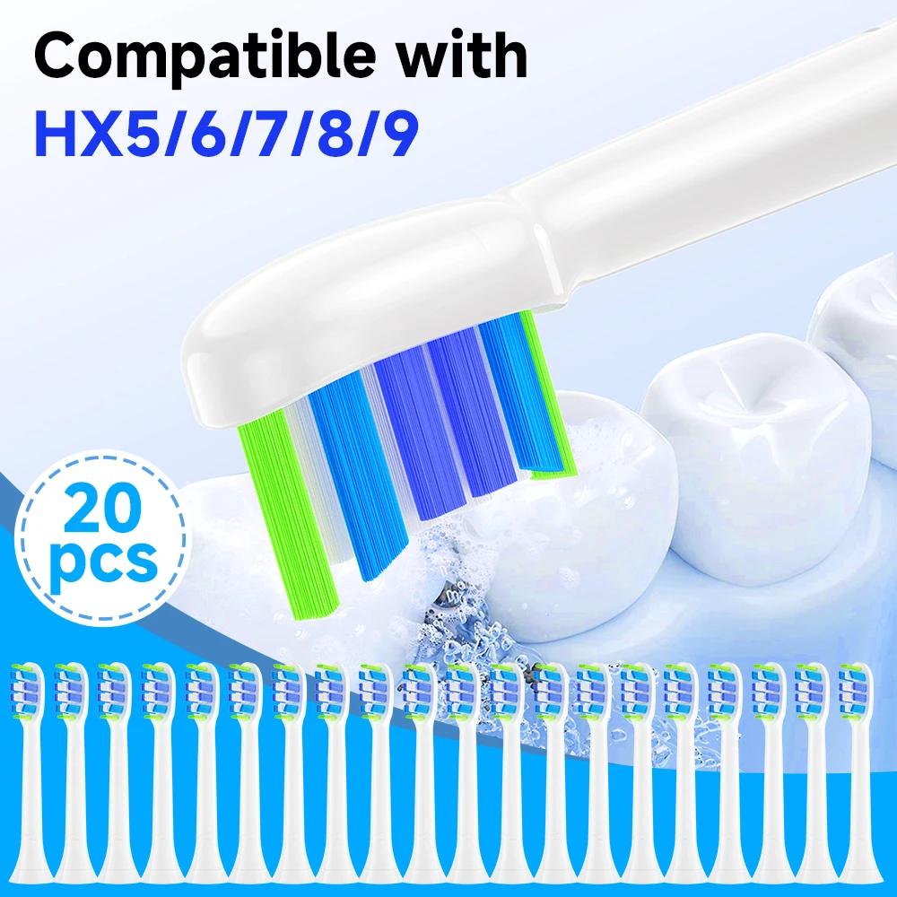 

Сменные насадки для зубных щеток (4/8/12/20 шт.), совместимые с электрическими зубными щетками Philips HX5/HX6/HX7/HX8HX9