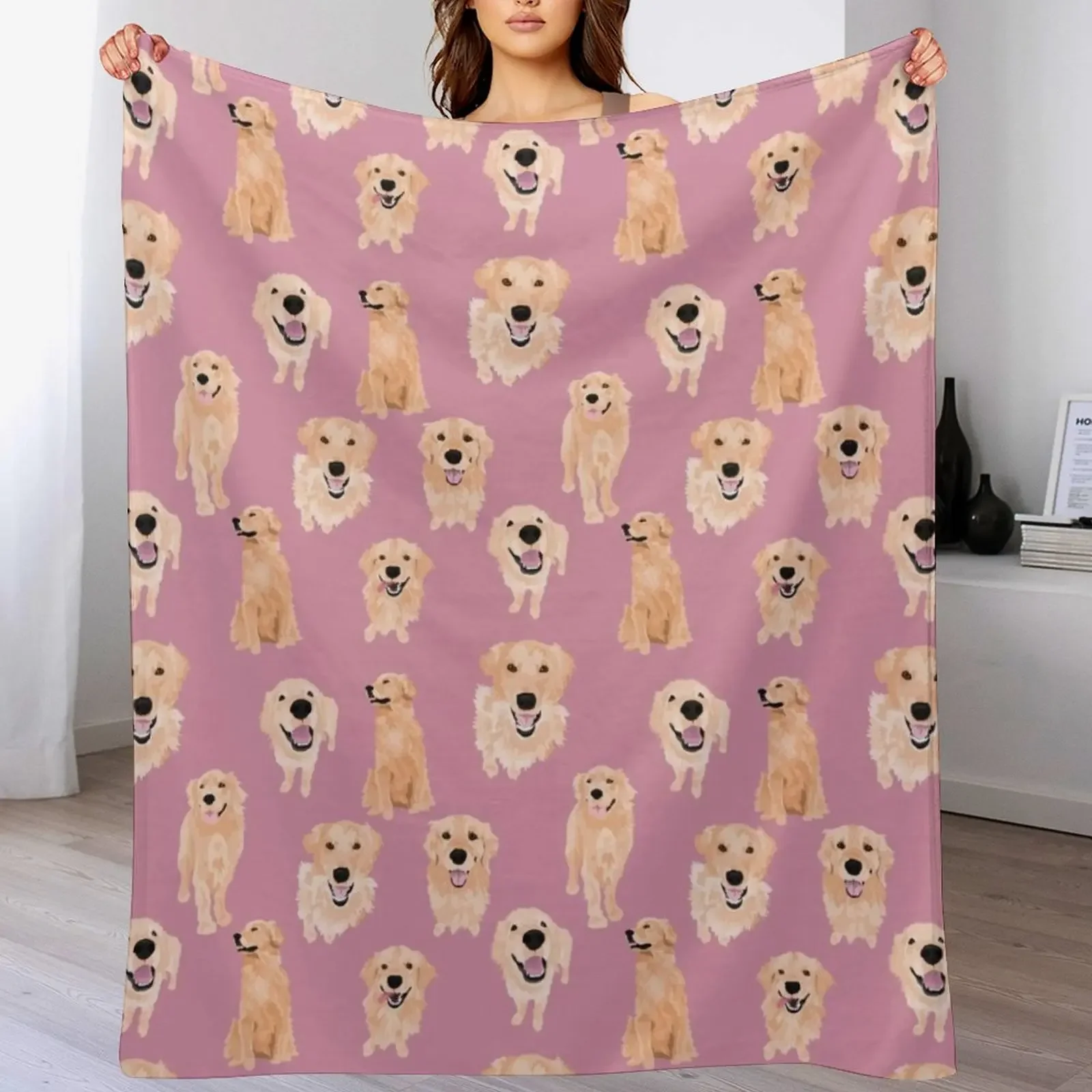 

Golden Retrievers on Pink Throw Blanket wednesday Sofa Quilt Blankets