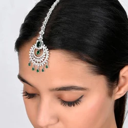 Fashion Geometric Zircon Forehead Headpiece Indian Head Accessories Elegant Green Water Drop Hair Chain Jewellery for Women