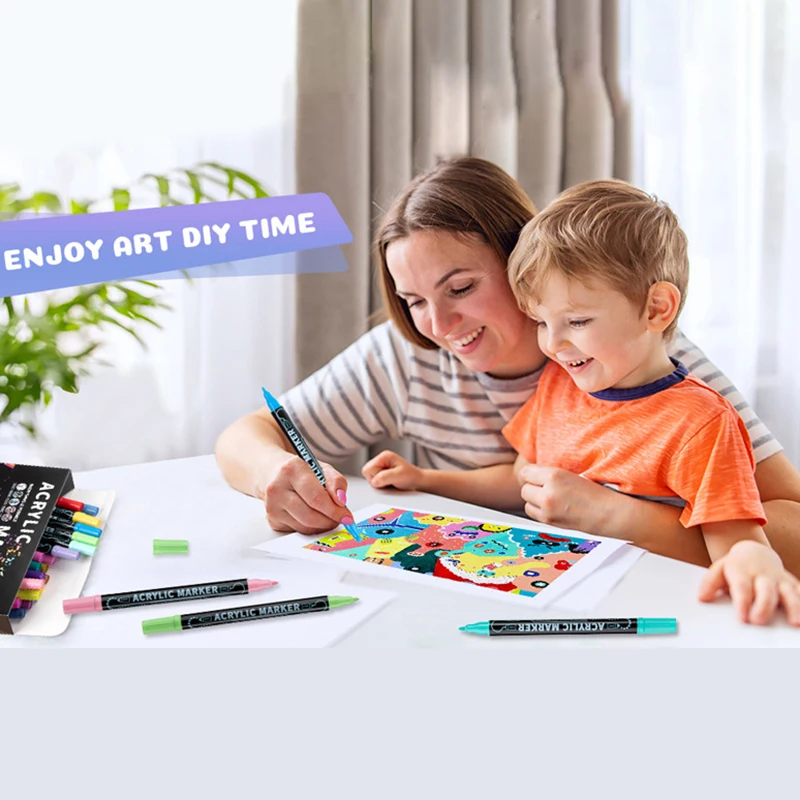 12/24/36/48 Kleuren Dual Tip Acrylverf Pennen Markers Voor Houten Canvas Steen Rock schilderen Glas Keramische Oppervlakken DIY Ambachten