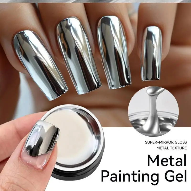 Metall-Nagellack, 7 ml, silberner Metall-Nagellack, hochglänzende, reflektierende Farbe, 3D-Nagelgel mit Metalleffekt für Maniküre-Zubehör