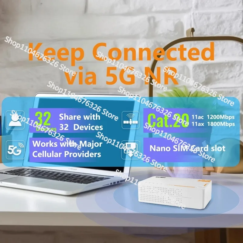 جهاز توجيه AX3000 ESim C160 5G مع بطارية 4000 مللي أمبير في الساعة ثنائي النطاق VPN 32 مستخدم فتحة بطاقة Sim KuWFi ونقطة اتصال WiFi لـ 32 مستخدمًا