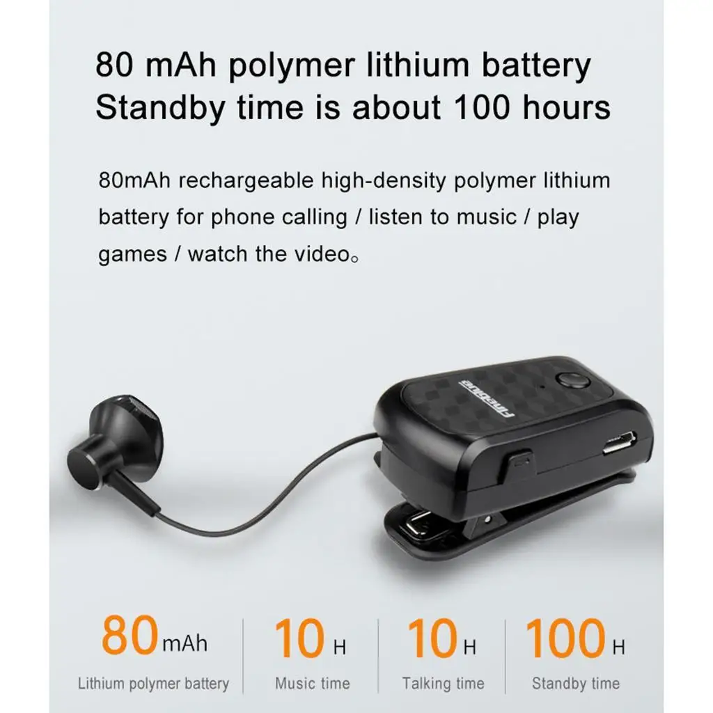 Bezprzewodowe słuchawki douszne stereo z klipsem Zestaw słuchawkowy Bluetooth Chowany biały