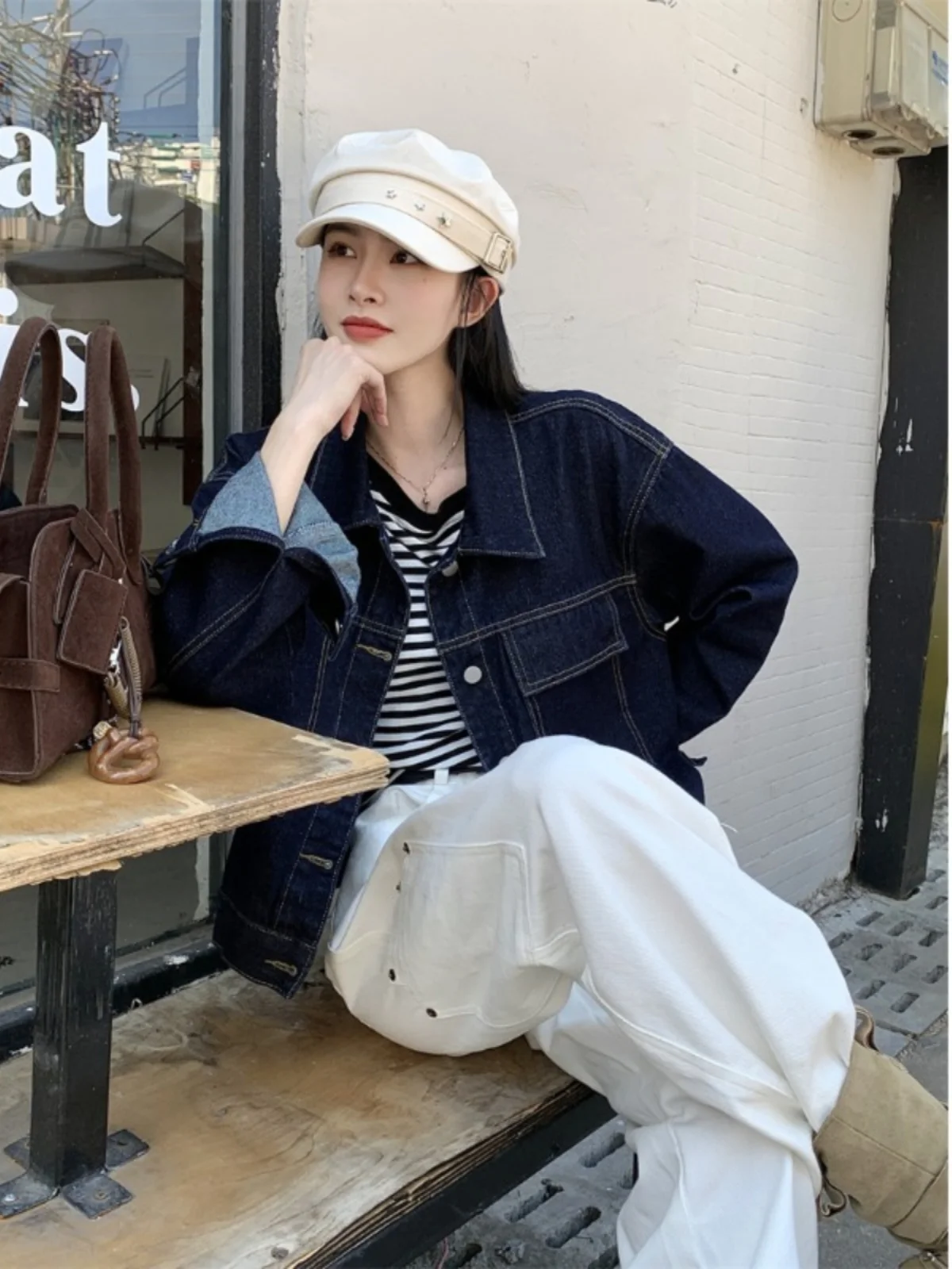 

Denim Coat Gold Zipper Womens Spring Chambray Youth Festival Dopamine Spliced Camping Outcoats Baddie Style Balloon Jacket