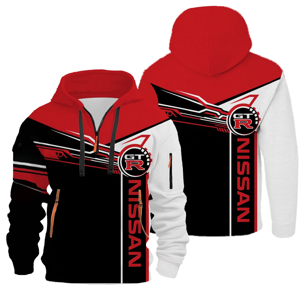 Nissan beige hooded sports sweatshirt, 2025 autumn/winter 3D Nissan printed fashionable high-quality hooded half zip sweatshirt