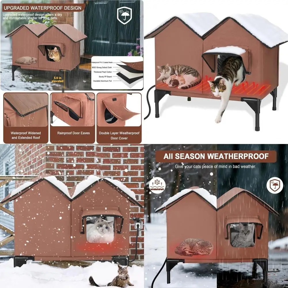 

Большой всепогодный утепленный уличный домик для кошек с изолированным укрытием и выходом для нескольких кошек