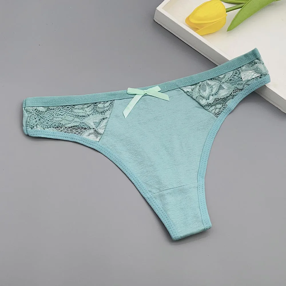 Moonflame 12 Pcs Wholesale Girls Underpant Solid Color Cotton Low Rise Women Underwear With Lace Ladies Panties G String Thongs