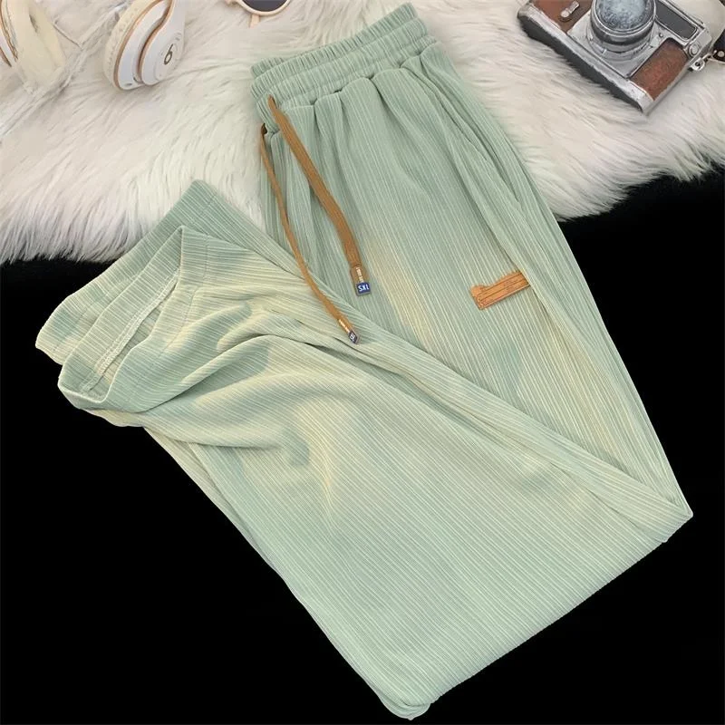 

Мужские летние повседневные брюки из ледяного шелка, широкие, тонкие, для подростков, универсальные, свободного кроя, спортивные, повседневные, длинные брюки